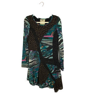 Vintage Concept Sweater Dress Sz M Art to Wear Lagenlook Y2K Animal Print